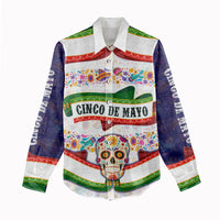 Cinco De Mayo Sugar Skull Mariachi Women Casual Shirt Mexican Fiesta Floral Skeleton Guitar Folk Art