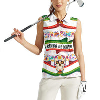 Cinco De Mayo Sugar Skull Mariachi Women Sleeveless Polo Shirt Mexican Fiesta Floral Skeleton Guitar Folk Art