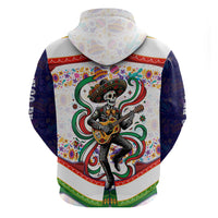 Cinco De Mayo Sugar Skull Mariachi Zip Hoodie Mexican Fiesta Floral Skeleton Guitar Folk Art