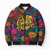 Cinco De Mayo Bomber Puffer Jacket Mariachi Dancer - Vibrant Mexican Floral Fiesta Guitar Folk Art