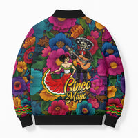 Cinco De Mayo Bomber Puffer Jacket Mariachi Dancer - Vibrant Mexican Floral Fiesta Guitar Folk Art