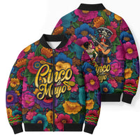 Cinco De Mayo Bomber Puffer Jacket Mariachi Dancer - Vibrant Mexican Floral Fiesta Guitar Folk Art