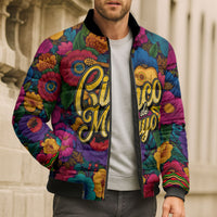 Cinco De Mayo Bomber Puffer Jacket Mariachi Dancer - Vibrant Mexican Floral Fiesta Guitar Folk Art