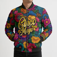 Cinco De Mayo Bomber Puffer Jacket Mariachi Dancer - Vibrant Mexican Floral Fiesta Guitar Folk Art