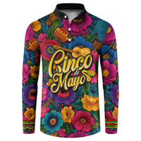Cinco De Mayo Button Sweatshirt Mariachi Dancer - Vibrant Mexican Floral Fiesta Guitar Folk Art