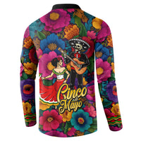 Cinco De Mayo Button Sweatshirt Mariachi Dancer - Vibrant Mexican Floral Fiesta Guitar Folk Art