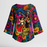 Cinco De Mayo Kimono Sleeve Blouse Mariachi Dancer - Vibrant Mexican Floral Fiesta Guitar Folk Art