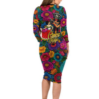 Cinco De Mayo Long Sleeve Bodycon Dress Mariachi Dancer - Vibrant Mexican Floral Fiesta Guitar Folk Art