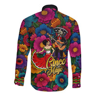 Cinco De Mayo Long Sleeve Button Shirt Mariachi Dancer - Vibrant Mexican Floral Fiesta Guitar Folk Art