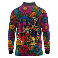 Cinco De Mayo Long Sleeve Polo Shirt Mariachi Dancer - Vibrant Mexican Floral Fiesta Guitar Folk Art