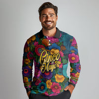 Cinco De Mayo Long Sleeve Polo Shirt Mariachi Dancer - Vibrant Mexican Floral Fiesta Guitar Folk Art