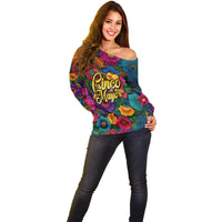 Cinco De Mayo Off Shoulder Sweater Mariachi Dancer - Vibrant Mexican Floral Fiesta Guitar Folk Art
