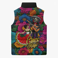Cinco De Mayo Sleeveless Puffer Jacket Mariachi Dancer - Vibrant Mexican Floral Fiesta Guitar Folk Art