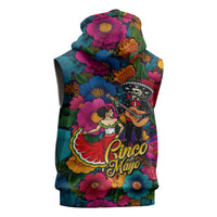 Cinco De Mayo Sleeveless Zip Hoodie Mariachi Dancer - Vibrant Mexican Floral Fiesta Guitar Folk Art