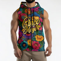 Cinco De Mayo Sleeveless Zip Hoodie Mariachi Dancer - Vibrant Mexican Floral Fiesta Guitar Folk Art