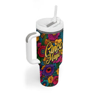 Cinco De Mayo Tumbler With Handle Mariachi Dancer - Vibrant Mexican Floral Fiesta Guitar Folk Art
