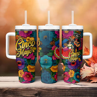 Cinco De Mayo Tumbler With Handle Mariachi Dancer - Vibrant Mexican Floral Fiesta Guitar Folk Art