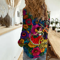 Cinco De Mayo Women Casual Shirt Mariachi Dancer - Vibrant Mexican Floral Fiesta Guitar Folk Art