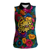 Cinco De Mayo Women Sleeveless Polo Shirt Mariachi Dancer - Vibrant Mexican Floral Fiesta Guitar Folk Art