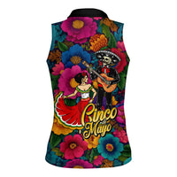 Cinco De Mayo Women Sleeveless Polo Shirt Mariachi Dancer - Vibrant Mexican Floral Fiesta Guitar Folk Art