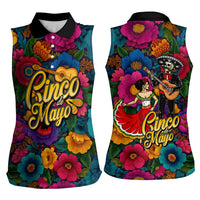 Cinco De Mayo Women Sleeveless Polo Shirt Mariachi Dancer - Vibrant Mexican Floral Fiesta Guitar Folk Art