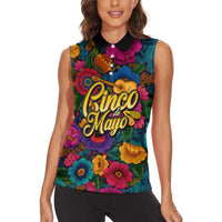 Cinco De Mayo Women Sleeveless Polo Shirt Mariachi Dancer - Vibrant Mexican Floral Fiesta Guitar Folk Art