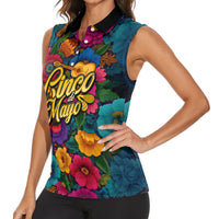 Cinco De Mayo Women Sleeveless Polo Shirt Mariachi Dancer - Vibrant Mexican Floral Fiesta Guitar Folk Art