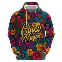 Cinco De Mayo Zip Hoodie Mariachi Dancer - Vibrant Mexican Floral Fiesta Guitar Folk Art