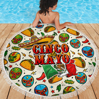 Cinco De Mayo Beach Blanket Lucha Libre Wrestler - Pop Art Comic Style Mexican Fiesta Taco