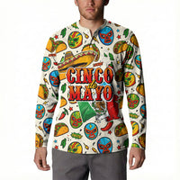 Cinco De Mayo Button Sweatshirt Lucha Libre Wrestler - Pop Art Comic Style Mexican Fiesta Taco