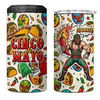 Cinco De Mayo 4 in 1 Can Cooler Tumbler Lucha Libre Wrestler - Pop Art Comic Style Mexican Fiesta Taco