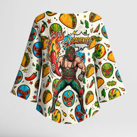Cinco De Mayo Kimono Sleeve Blouse Lucha Libre Wrestler - Pop Art Comic Style Mexican Fiesta Taco