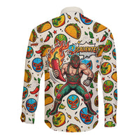 Cinco De Mayo Long Sleeve Button Shirt Lucha Libre Wrestler - Pop Art Comic Style Mexican Fiesta Taco