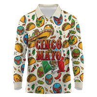 Cinco De Mayo Long Sleeve Polo Shirt Lucha Libre Wrestler - Pop Art Comic Style Mexican Fiesta Taco