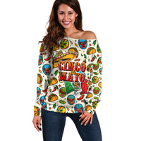 Cinco De Mayo Off Shoulder Sweater Lucha Libre Wrestler - Pop Art Comic Style Mexican Fiesta Taco
