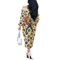 Cinco De Mayo Off The Shoulder Long Sleeve Dress Lucha Libre Wrestler - Pop Art Comic Style Mexican Fiesta Taco