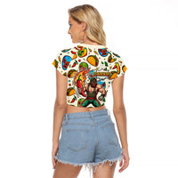 Cinco De Mayo Raglan Cropped T Shirt Lucha Libre Wrestler - Pop Art Comic Style Mexican Fiesta Taco