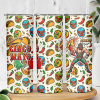 Cinco De Mayo Skinny Tumbler Lucha Libre Wrestler - Pop Art Comic Style Mexican Fiesta Taco