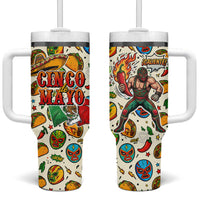 Cinco De Mayo Tumbler With Handle Lucha Libre Wrestler - Pop Art Comic Style Mexican Fiesta Taco