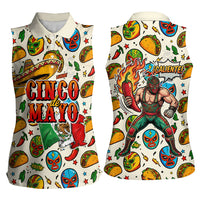 Cinco De Mayo Women Sleeveless Polo Shirt Lucha Libre Wrestler - Pop Art Comic Style Mexican Fiesta Taco