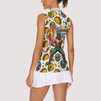 Cinco De Mayo Women Sleeveless Polo Shirt Lucha Libre Wrestler - Pop Art Comic Style Mexican Fiesta Taco
