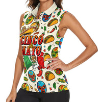 Cinco De Mayo Women Sleeveless Polo Shirt Lucha Libre Wrestler - Pop Art Comic Style Mexican Fiesta Taco