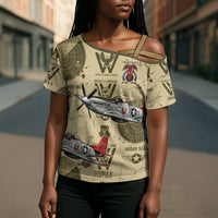 Double V Campaign Tuskegee Airmen Cross Shoulder Shirt Vintage Military Aviation P-51 Mustang World War II Art