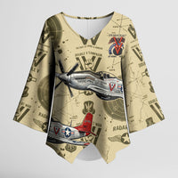 Double V Campaign Tuskegee Airmen Kimono Sleeve Blouse Vintage Military Aviation P-51 Mustang World War II Art