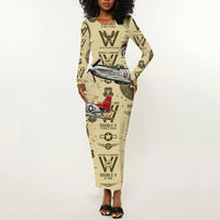 Double V Campaign Tuskegee Airmen Long Sleeve Bodycon Dress Vintage Military Aviation P-51 Mustang World War II Art