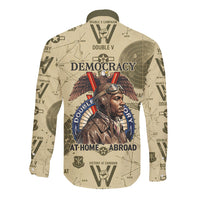 Double V Campaign Tuskegee Airmen Long Sleeve Button Shirt Vintage Military Aviation P-51 Mustang World War II Art