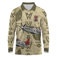 Double V Campaign Tuskegee Airmen Long Sleeve Polo Shirt Vintage Military Aviation P-51 Mustang World War II Art