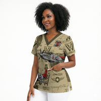 Double V Campaign Tuskegee Airmen Scrub Top Vintage Military Aviation P-51 Mustang World War II Art