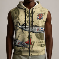 Double V Campaign Tuskegee Airmen Sleeveless Zip Hoodie Vintage Military Aviation P-51 Mustang World War II Art
