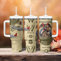Double V Campaign Tuskegee Airmen Tumbler With Handle Vintage Military Aviation P-51 Mustang World War II Art